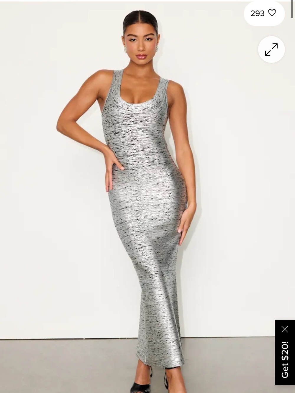 Lulu's Silver Metallic Scoop Neck Maxi Dress NWT SIZE XS